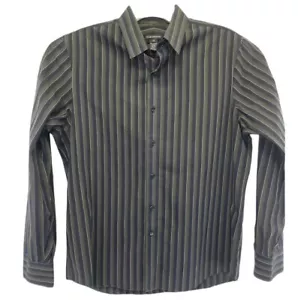 Club Monaco Mens Sz Large Brown/Black Striped Button Up Dress Shirt (P15) - Picture 1 of 5