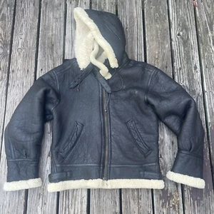 Vintage USAF HEAVY leather G-8 Type flyer hooded Shearling aviator Coat Large - Picture 1 of 9