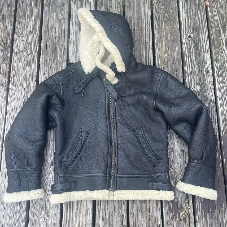 Vintage USAF HEAVY leather  G-8 Type flyer hooded Shearling aviator Coat  Large - Image 1 of 4