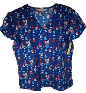 Blue Christmas Scrub Penguins and Cocoa Top M New with tags Gabby Brooks - Picture 1 of 7