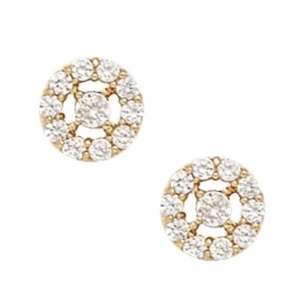 Boucles d'oreilles poussoir clous halo or jaune massif 14 carats CZ cadeau 9 mm - Photo 1/1