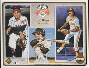 1992 Larry Doby, Steve Garvey, & Fingers TRI-SIGNED UD Pic PSA/DNA COA # AM54037 - Picture 1 of 3