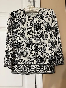 Charter Club Petite BLACK/WHITE Rayon/Nylon Cardigan SWEATER PM - Picture 1 of 9