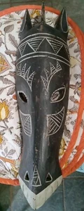 Máscara de jirafa cebra caballo madera africana vintage decoración de pared 16" BOBO - Imagen 1 de 4