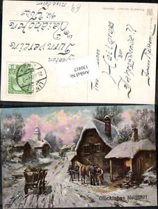 130417,Neujahr Künstlerkarte Kutsche Pferd sign. FB   - Picture 1 of 1