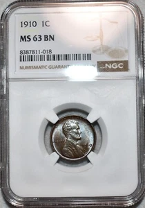 NGC MS-63 BN 1910-P Lincoln Cent, Razor-Sharp & Lightly Toned. - Picture 1 of 2