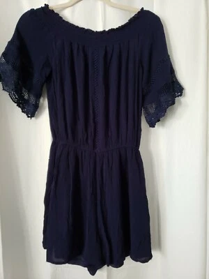 Mujeres Encaje Mameluco Mono Encaje Azul Mono Sobre Hombro Descubierto Pequeño Fuego LA Nuevo Foto 1 de 4