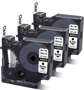 3PK Dymo D1 Label Tape 45010 Black on White 12mm for Dymo Label Manager 160 280 - Picture 1 of 12