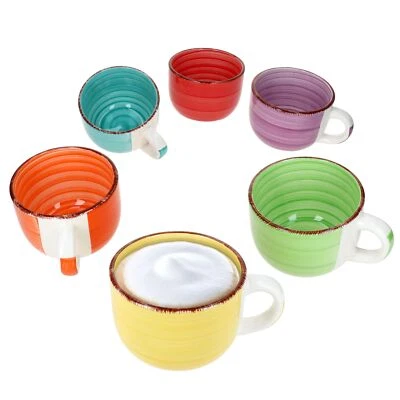 6er Set Uni bunt Jumbotasse 400ml 6 Pers. bunte XL-Becher Kakao Kaffee Tee Mug - Bild 1 von 4