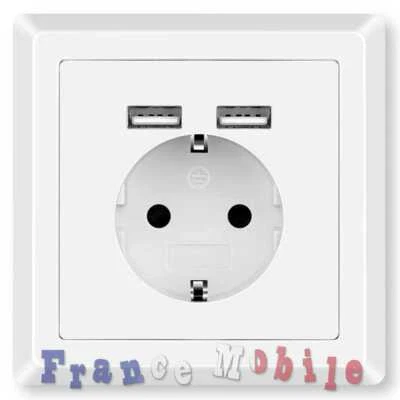 Prise de Courant Encastrée Schuko avec 2 Ports USB pour Smartphones Tablet Blanc - Photo 1/4