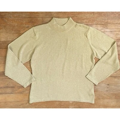 Suéter vintage dourado metálico gola simulada manga longa feriado tamanho médio década de 1990 - Imagem 1 de 3