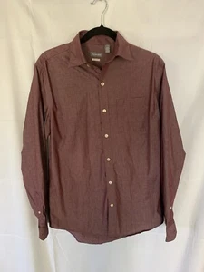 Van Heusen Para Hombres Abotonado Rojo Granate Clásico Manga Larga Talla S/P 14 - Imagen 1 de 7