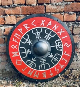 Medieval viking shield norse compass round shield 24 inche red - Picture 1 of 6