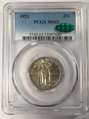 1921 STANDING LIBERTY SILVER QUARTER PCGS MS62 CAC 07XEAB25 - Image 1 of 4