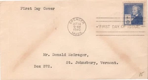 FAMOUS AMERICANS - ELIAS HOWE SC #892 OCT 14 1940 SPENCER MA FDC - BOX 1 - Picture 1 of 1