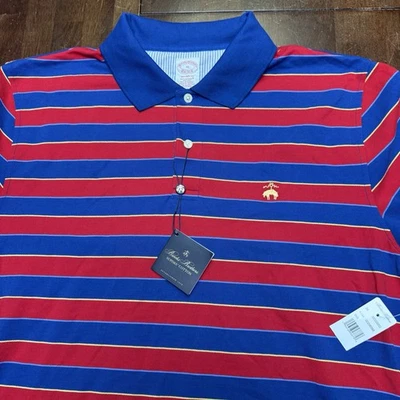 Brooks Brothers XL 男式 Polo 衫短袖 Supima 条纹学院风全新带标签 — 第 1/4 张图片