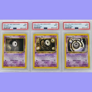 Pokemon 1st Ed Unown I #68, O #69 & M #48 Sequential Neo Discovery PSA 9 MINT - Picture 1 of 16