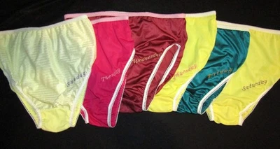 Custom Vintage DOTW Days week Satin Nylon Gusset Bikini Panties brief  8/9 - Image 1 of 4