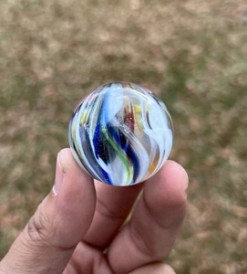 Sammy Hogue Marmor 1 1/2" signiert mit Ständer mehrfarbig orange blau grün weiß - Bild 1 von 8