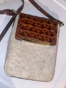 Brahmin Felt  & Crocodile Skin Crossbody Brown & Beige Metal Gold Accents - Picture 1 of 11
