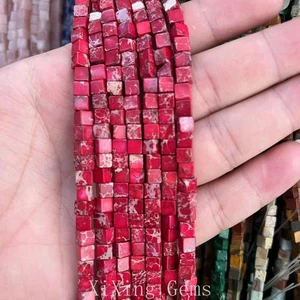 Cuentas cuadradas cubo de jaspe imperial natural rojo de 4 mm para hacer joyas hágalo usted mismo 15 pulgadas - Imagen 1 de 6