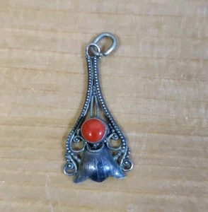 Vtg 925 Sterling Silver Red Coral Navajo Native American Southwestern Pendant 1" - Picture 1 of 6