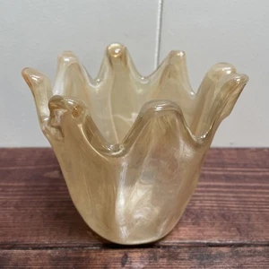Murano Kunstglas - champagnerfarbenes mundgeblasenes Taschentuch - Bild 1 von 7