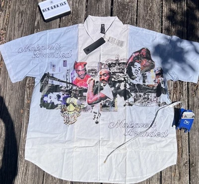 NEW Vintage Makaveli Branded Tupac Shakur 2Pac Rap Button Shirt Size XXXL - Image 1 of 4