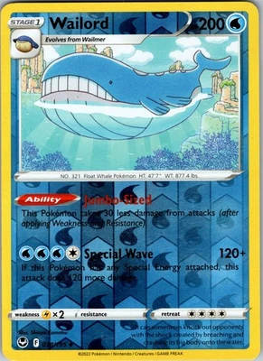 Wailord 038/195 Uncommon Reverse Holo SWSH12: Silver Tempest LP - Image 1 of 2