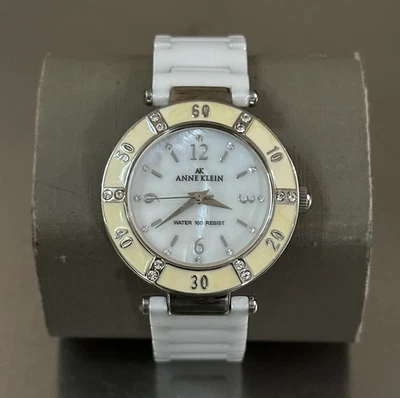 Anne Klein Watch Women's Analog Silver Tone White Ceramic MOP Dial 5.75 in 33 mm - image 1 of 4