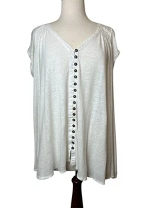 Free People Highland Top Button Down Gr. M weiß Oversize Swingy Leinen - Bild 1 von 6