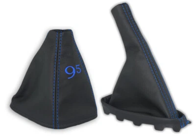 FOR SAAB 9-5 YS3E 97-2010 GEAR BOOT + HANDBRAKE GAITER LEATHER EMBROIDERY BLUE - Image 1 of 3