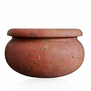 Ciotola Marmo Travertino Rosso Arredo Casa Red Travertine Marble Bowl D. 20cm - Foto 1 di 2