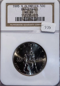 1995-S Olympics Basketball Half Dollar NGC MS-69 - Picture 1 of 4