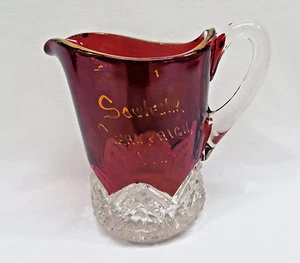 Antique EAPG Ruby Red Flash Glass Creamer Mug / Cup / Champaign, Ill - Picture 1 of 6