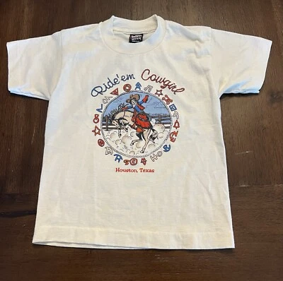 1994 Kid-U-Not Ride Em’ Cowgirl Houston Texas Souvenir Camisa Rodeio Meninas 6-8 PM - Imagem 1 de 4