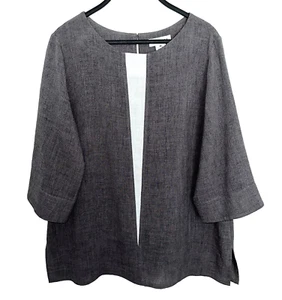 Suéter túnica EMMELLE DESIGN talla mediana contraste-V crepé artístico Lagenlook gris - Imagen 1 de 4