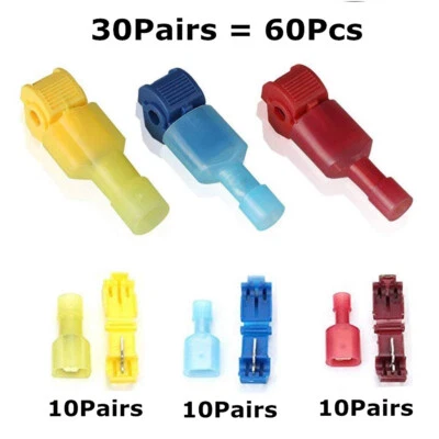 60Pcs T-Tap Cable Connectors Quick Splice Lock Wire Crimp Terminals 22-10AWG Mix - Image 1 of 4