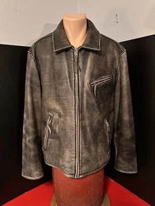 VTG Levi Distressed, Genuine Leather Bomber Jacket Blk Lg XLNT Cool Thick, Soft - Picture 1 of 24