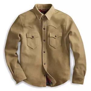 RRL Ralph Lauren Tan Waxed Suede Sheepskin Western Leather Jacket Men's Small S - Picture 1 of 3