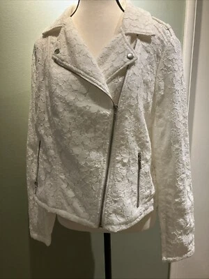 I.N.C. Chaqueta de moto International Concepts blanca con encaje talla XL Rocker para mujer Foto 1 de 4