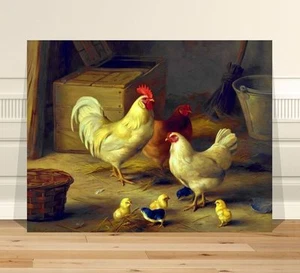 Edgar Hunt Chickens in a Barn ~ FINE ART CANVAS PRINT 8x10" - Picture 1 of 1