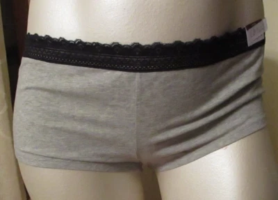 全新 Cacique 弹力棉质 Boyshort 灰色黑色花边 Wais26/28 CB 19128 — 第 1/3 张图片