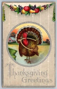 Erntedankgrüße, Truthahn, Querlenker, Obstgirlande, Alkan Moos Postkarte - Bild 1 von 2