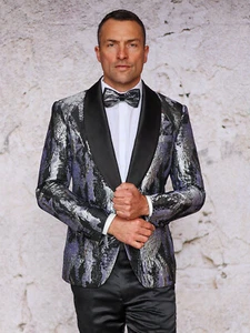 NWT SIZE L SILVER 1 BUTTON SPORT COAT ,SLIM FIT, 2 SIDE VENT WITH BOW TIE - Picture 1 of 1