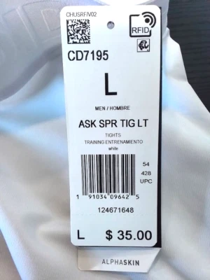 adidas Alphaskin Mens Long Compression Tights White Moisture Wick UV Protection - Image 1 of 4