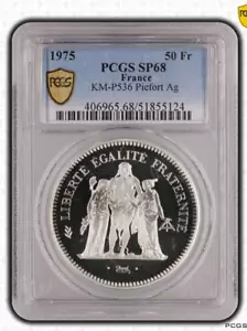 France, Hercules, 50 Francs 1975, Piedfort Piefort, Ag, PCGS SP68, Top Pop 1/7 - Picture 1 of 3