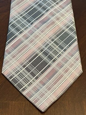 Corbata para el cuello John Ashford rosa gris hecha a mano 100 % seda resistente a las manchas para hombre” Foto 1 de 4