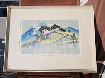 RAR! Oscar DROEGE (1898-1983) Almhütten Alpenlandschaft HANDSIGNIERT FRÜHLING - Bild 1 von 4