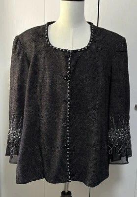 Chaqueta Blazer Donna Vinci Couture Negra Tweed Bordada Manga Transparente 24 Plus Foto 1 de 4